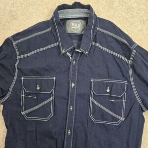 BKE THE BUCKLE XXL standard fit Navy  WHITE‎ Dot BUTTON DOWN LONG SLEEVE